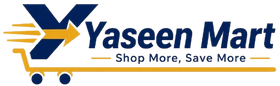 Yaseen Mart logo with a shopping cart and arrow on a white background