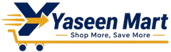 Yaseen Mart logo with a shopping cart and arrow on a white background