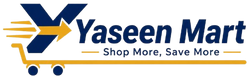 Yaseen Mart logo with a shopping cart and arrow on a white background